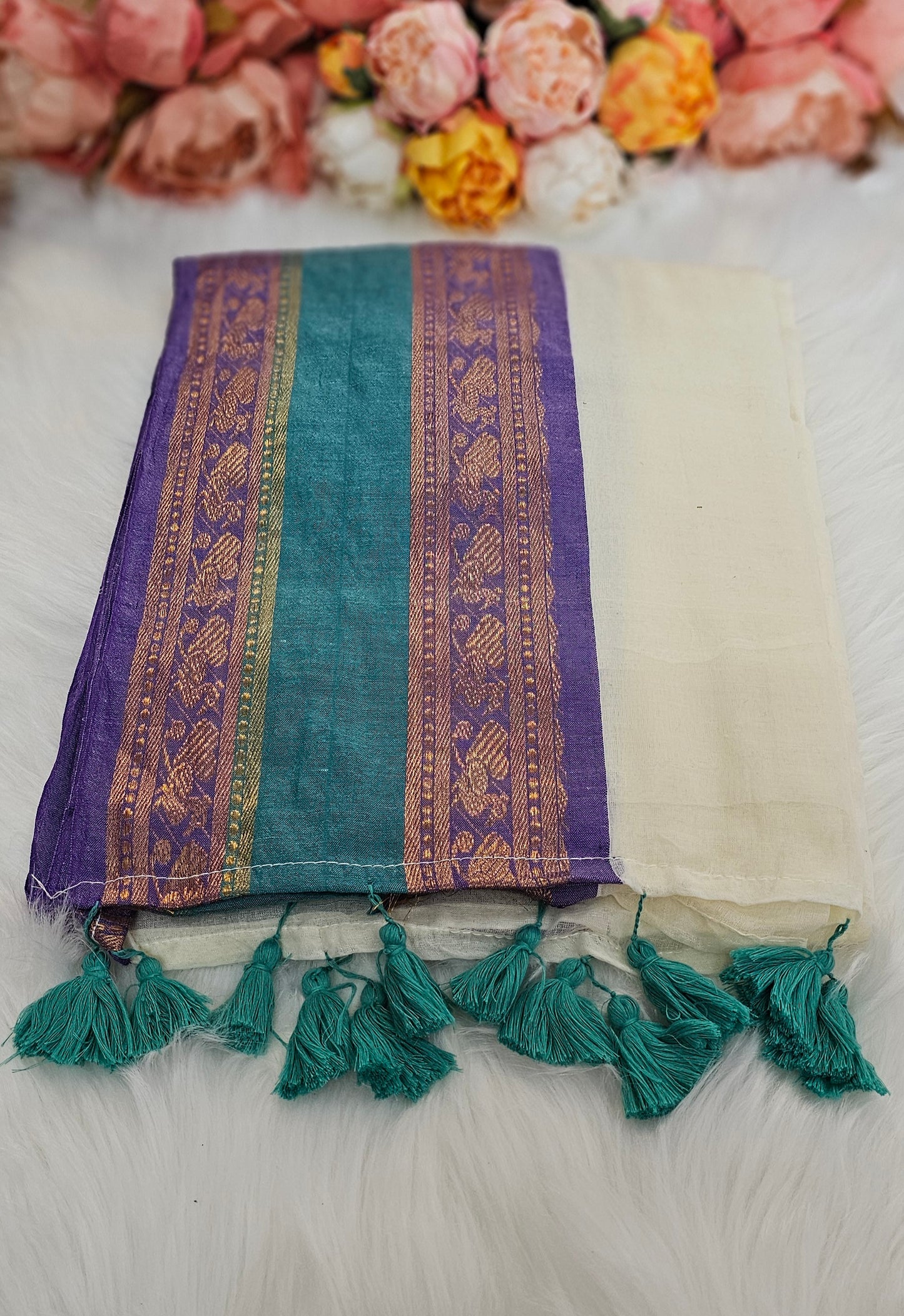 Vishu special Trending mulmul cotton saree with tassels