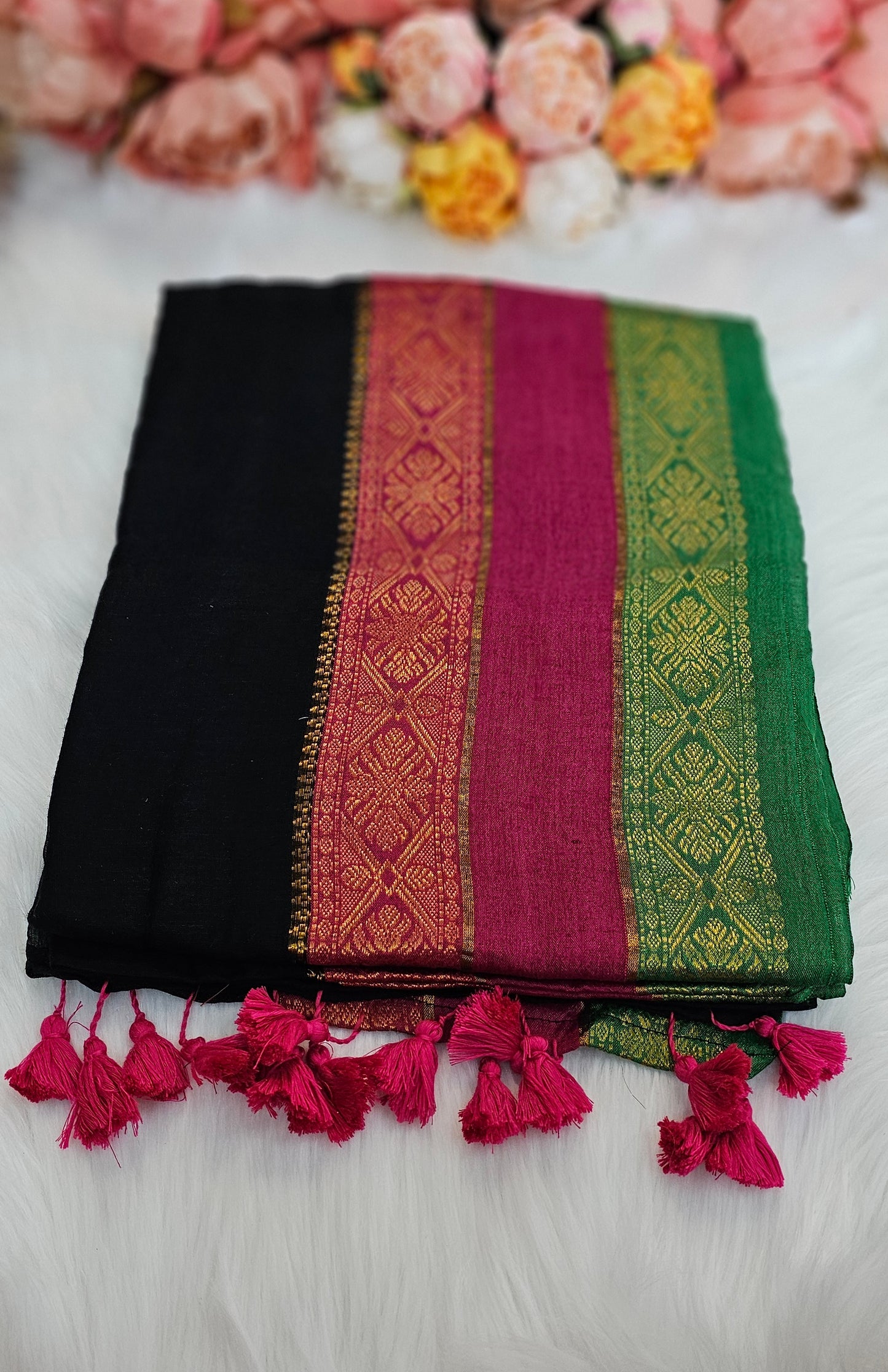 Vishu special Trending mulmul cotton saree with tassels