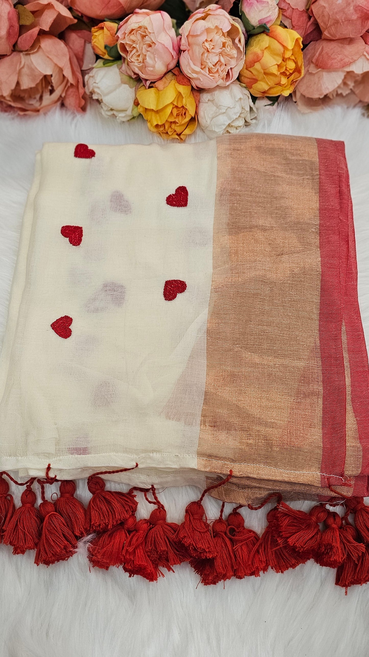 Vishu special Beautiful mulmul saree with tassels