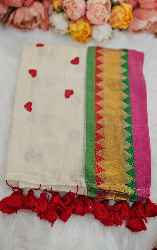 Vishu special mulmul saree with tassels