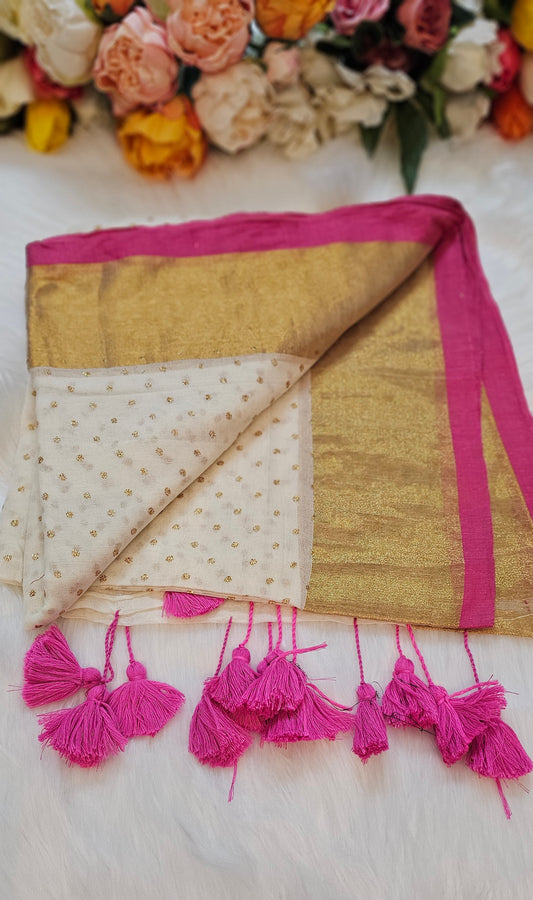 Beautiful mulcotton saree with glitter polka dots