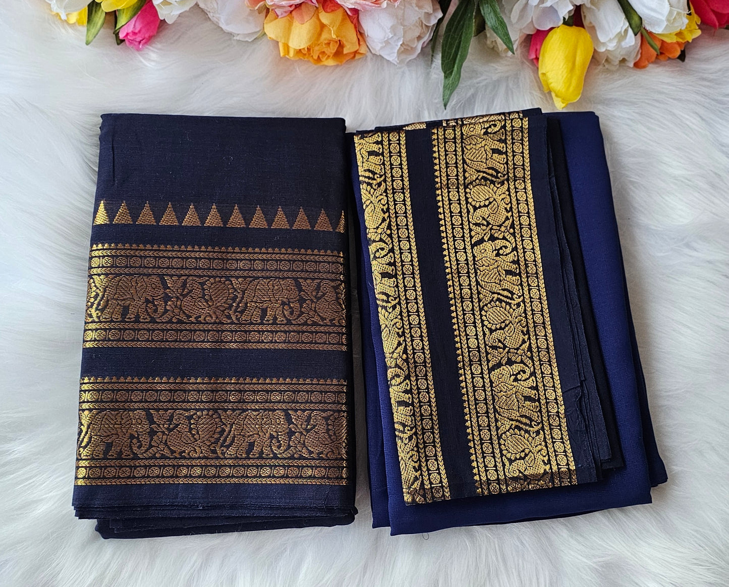 Premium Kanchi cotton unstitched dhavani set💕 ( Navy blue)