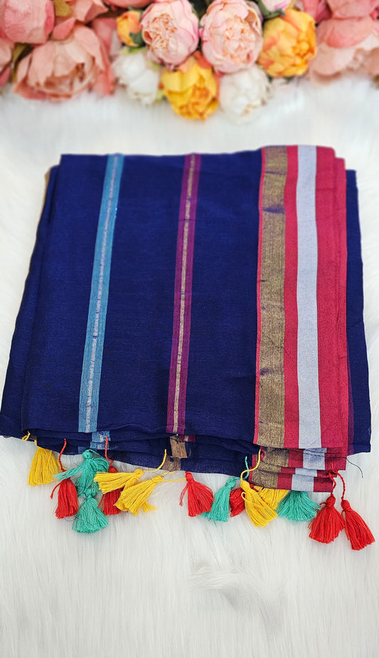 Beautiful Multicoloured cotton saree with tassels