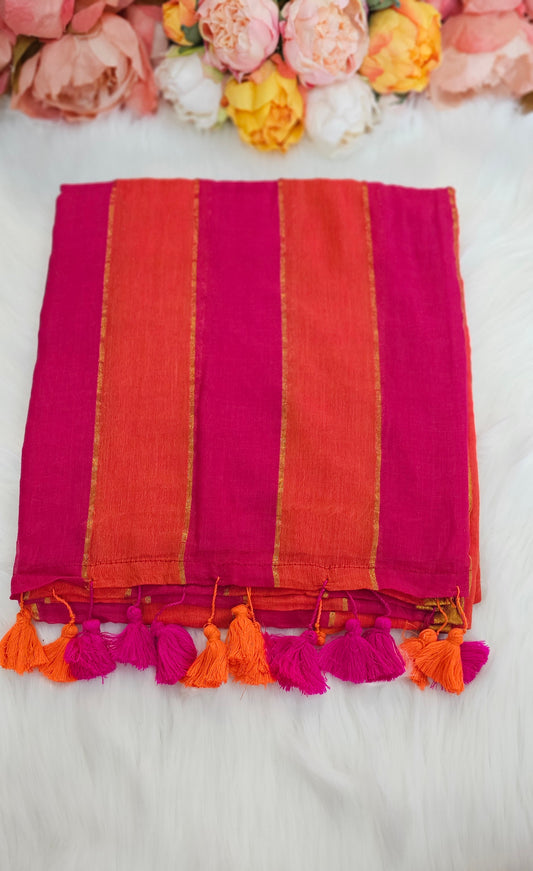 Beautiful Multicoloured cotton saree with tassels