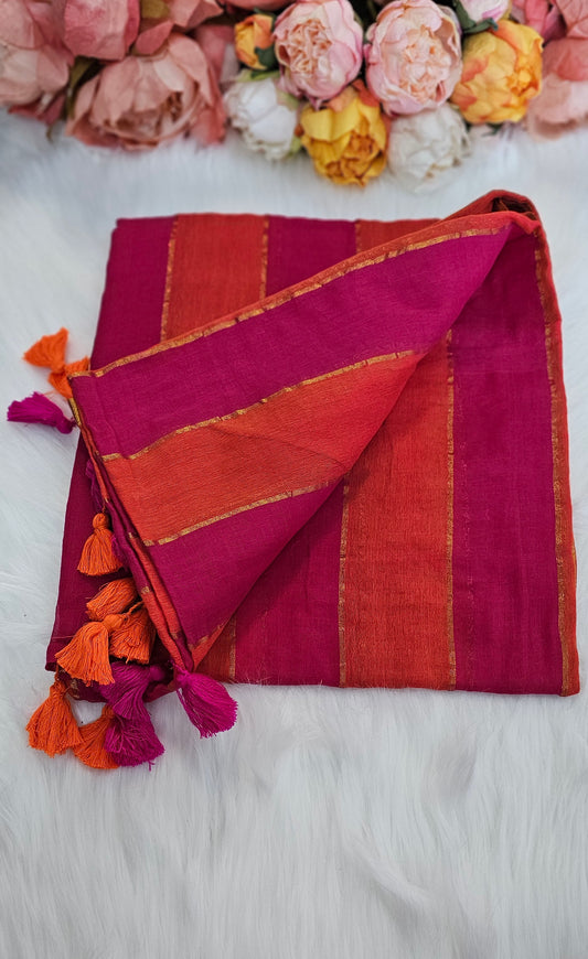 Beautiful Multicoloured cotton saree with tassels