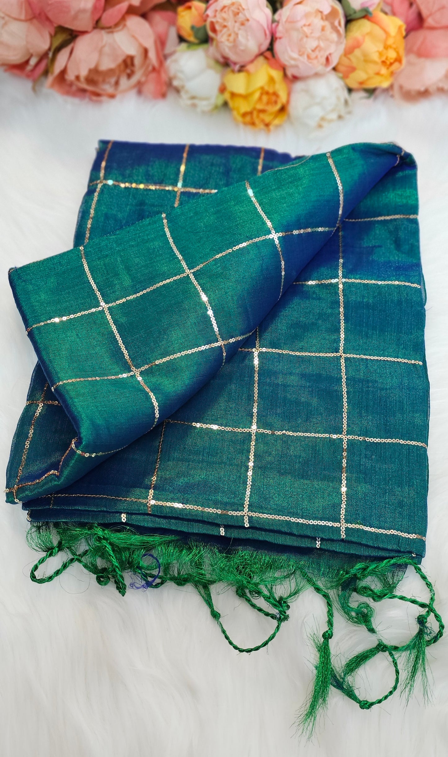 Stunning sequenced dual shade  tissue Silk saree