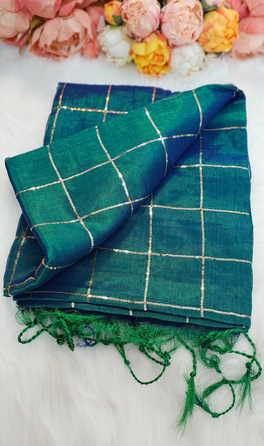 Stunning sequenced dual shade  tissue Silk saree
