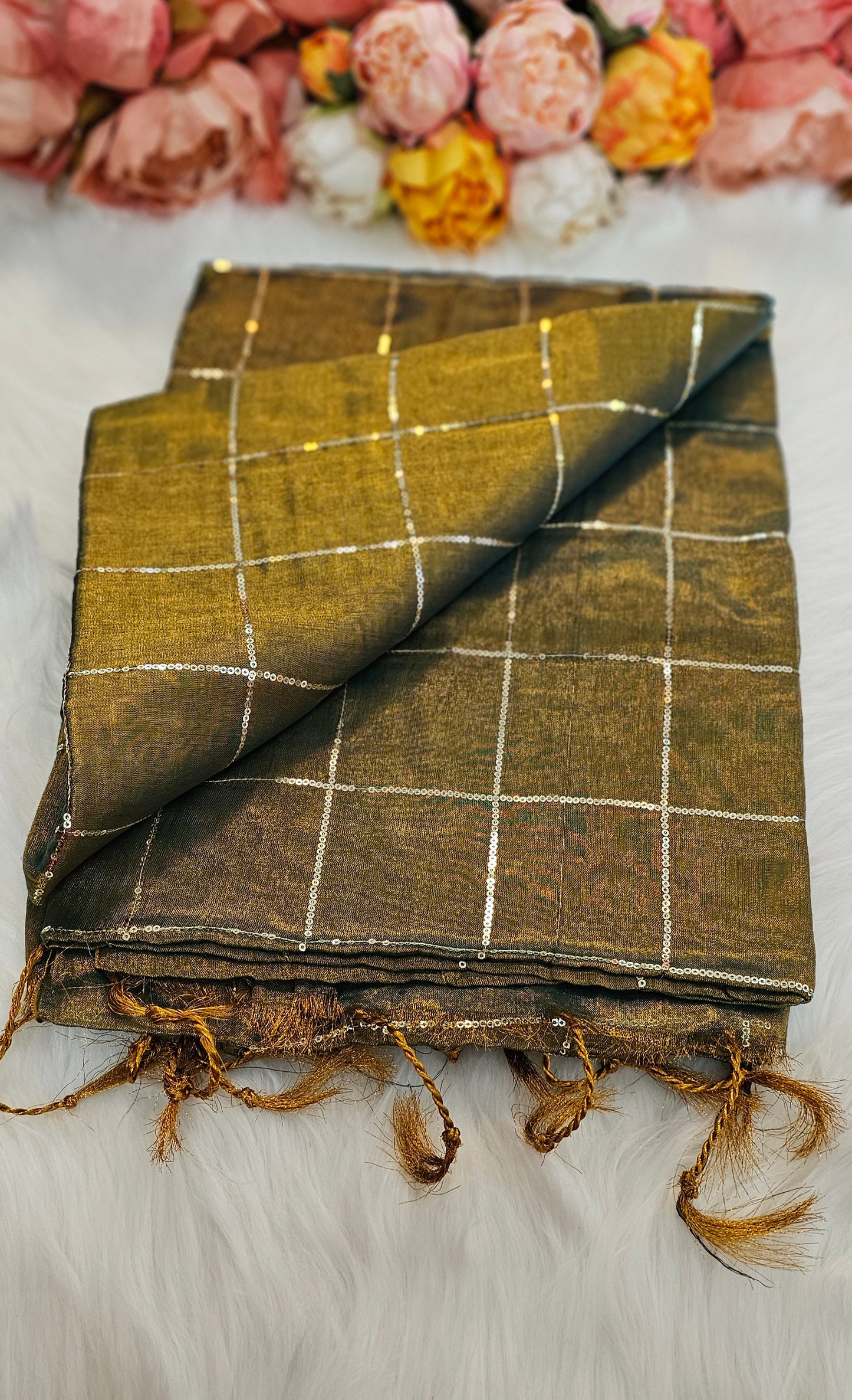Stunning sequenced dual shade  tissue Silk saree