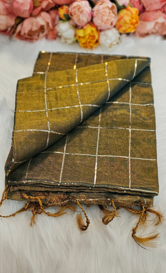 Stunning sequenced dual shade  tissue Silk saree