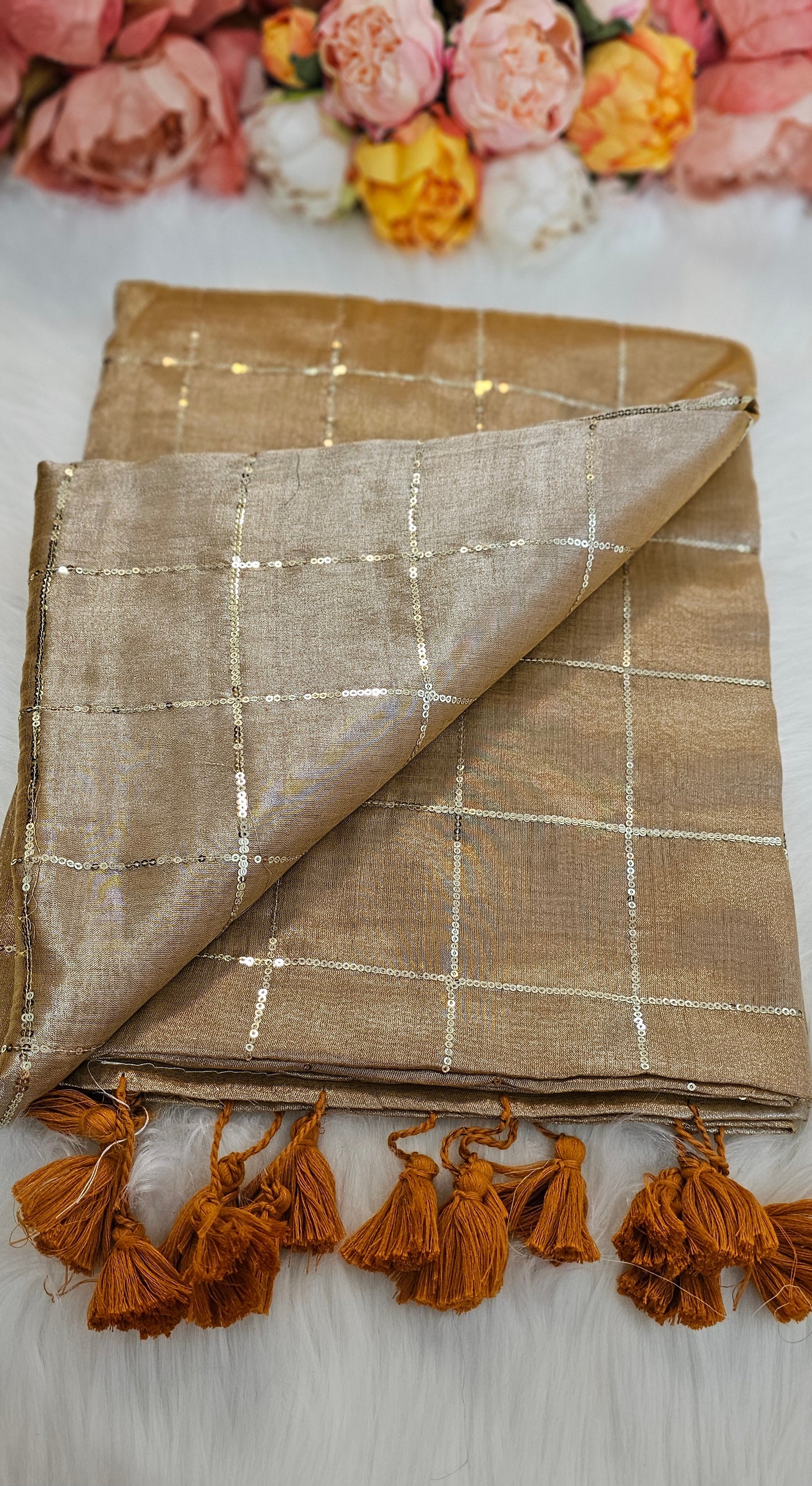 Stunning sequenced dual shade  tissue Silk saree