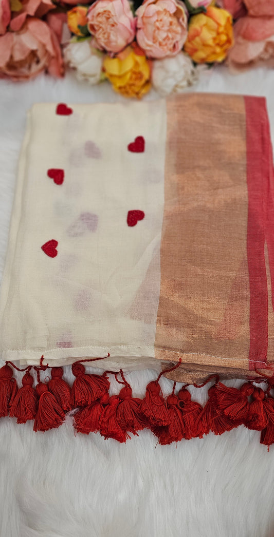 Vishu special Beautiful mulmul saree with tassels