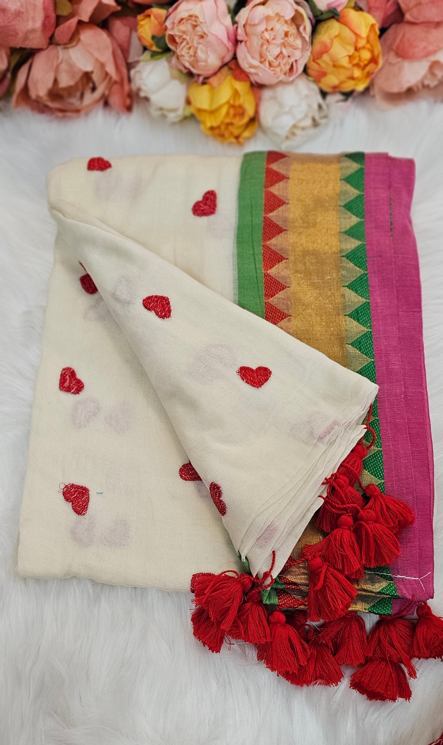 Vishu special mulmul saree with tassels