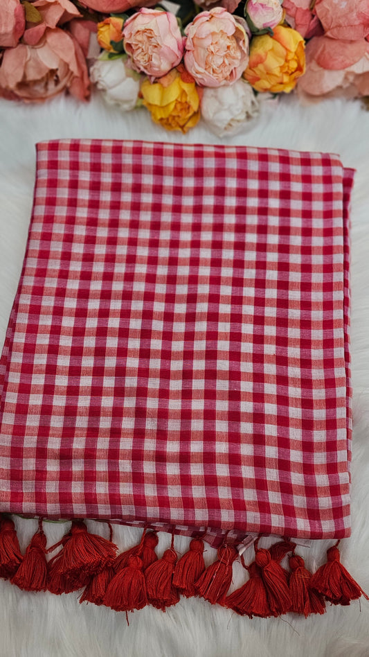 Beautiful Check mulmul saree with tassels