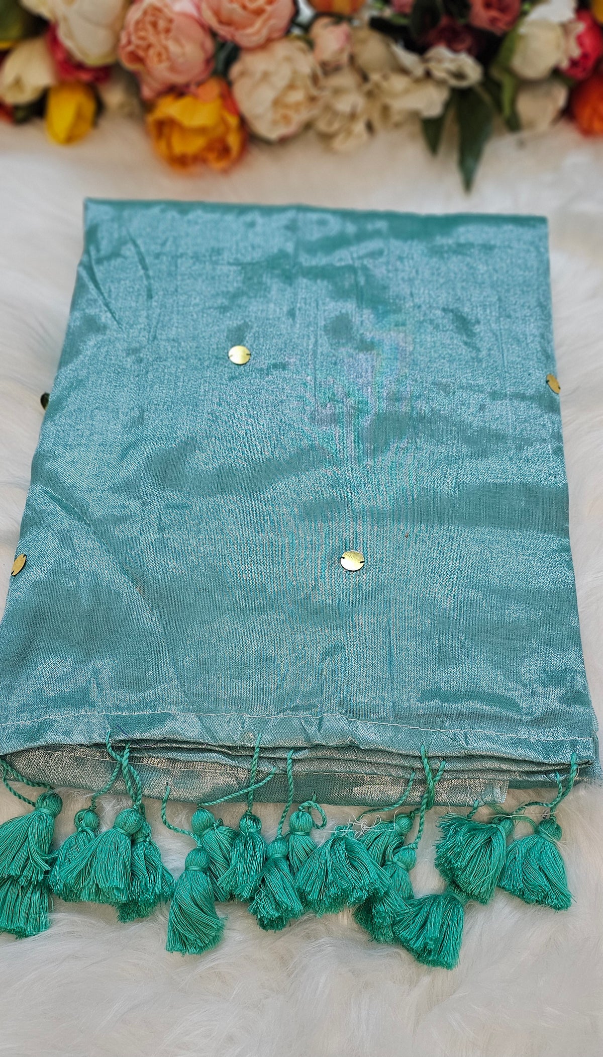 Dual shade Sequenced  tissue silk saree
