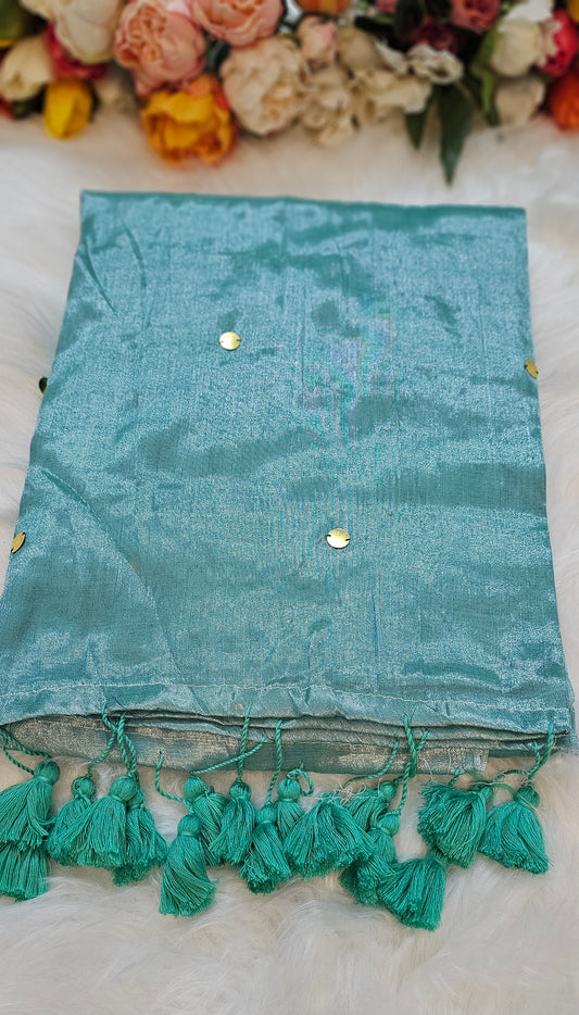 Dual shade Sequenced  tissue silk saree