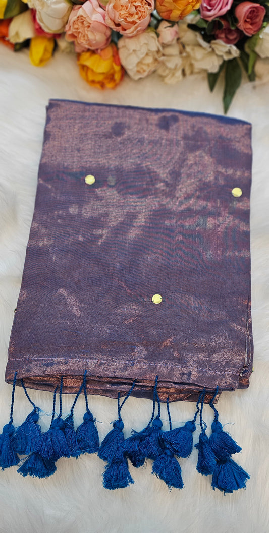 Dual shade Sequenced  tissue silk saree