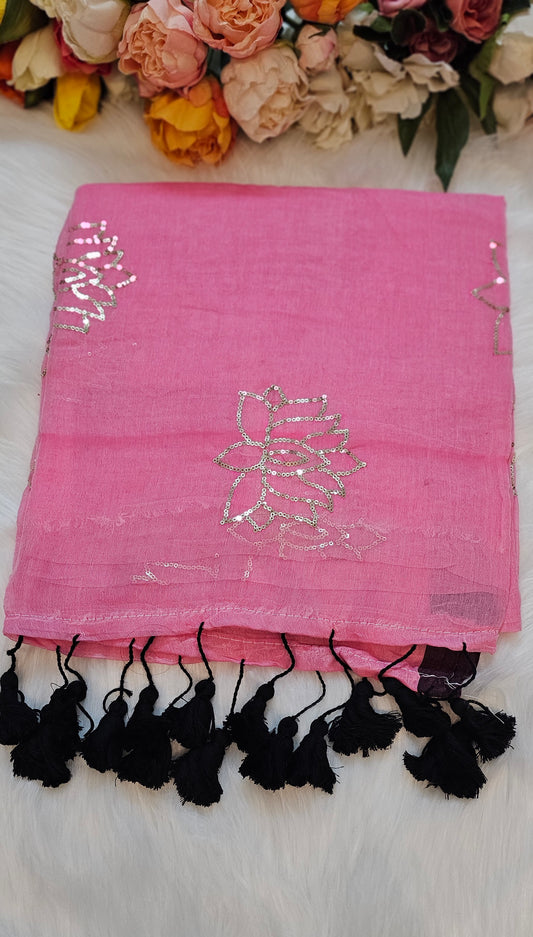 Premium lotus sequenced mul  cotton stunning sarees