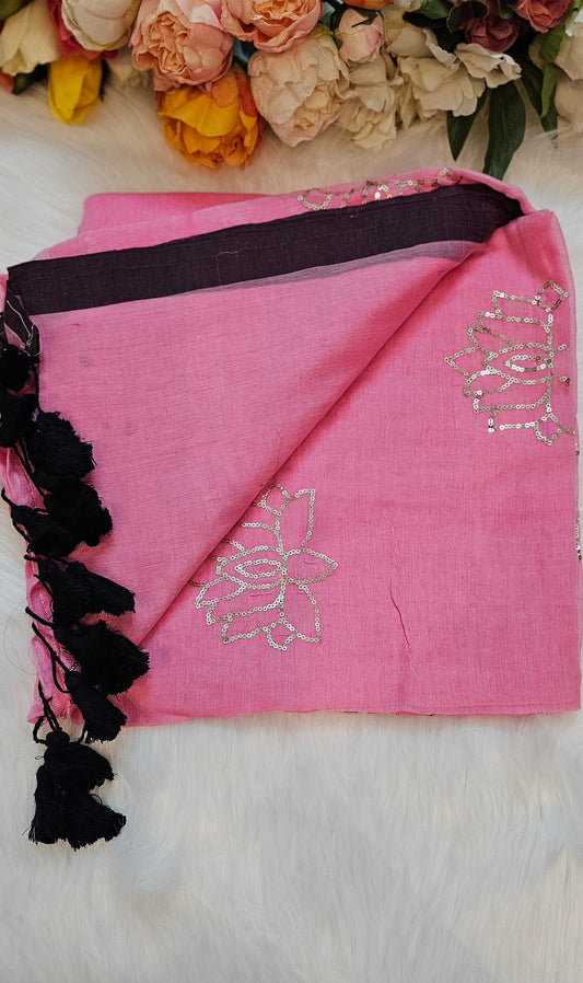 Premium lotus sequenced mul  cotton stunning sarees