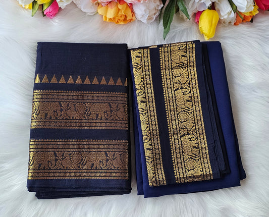 Premium Kanchi cotton unstitched dhavani set💕 ( Navy blue)